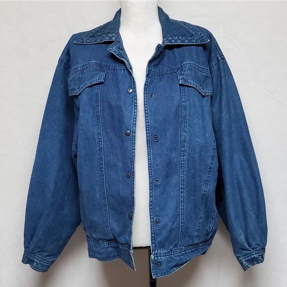 RARE Vintage 1970s Etienne Aigner Blue Tapered Sleeve Filled Puffer Denim Jacket - Picture 10 of 13